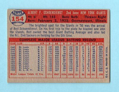 1957 Topps #154 Red Schoendienst New York Giants Baseball Card EX o/c