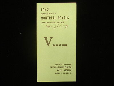 1942 Montreal Royals Baseball Spring Training Player Roster