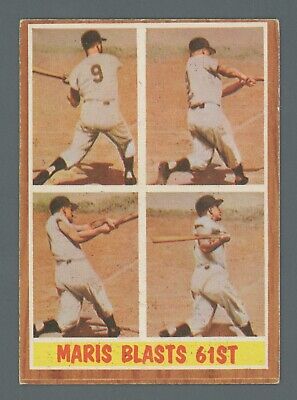 1962 Topps #313 Roger Maris Blasts 61st New York Yankees Baseball Card EX