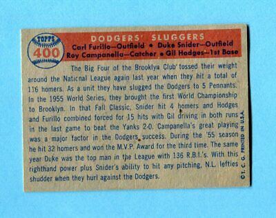 1957 Topps #400 Dodgers Sluggers Brooklyn Dodgers Baseball Card Ex-Ex+ wrk tr