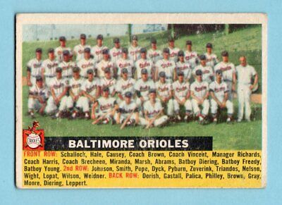 1956 Topps #100 Baltimore Orioles Team Baseball Card Vg/Ex ap wrks tl stn on bk