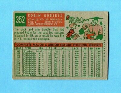 1959 Topps #352 Robin Roberts Philadelphia Phillies Baseball Card Vg/Ex 