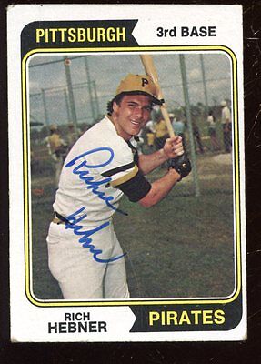 1974 Topps Baseball Card #450 Richie Hebner Autographed VGEX