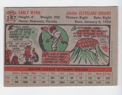 1956 Topps #187 Early Wynn Cleveland Indians Baseball Card EX o/c