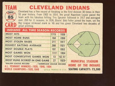 1956 Topps Baseball Card #85 Cleveland Indians Dated 1955 White Back EX