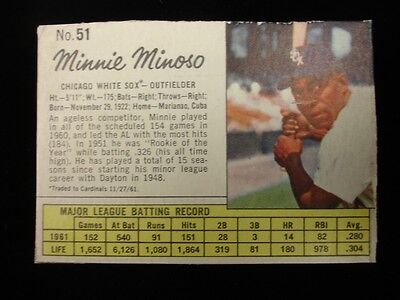 1962 Jello #51 Minnie Minoso Chicago White Sox Baseball Card