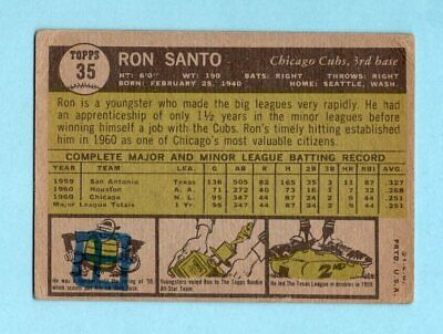 1961 Topps #35 Ron Santo Chicago Cubs Rookie Baseball Card VG+