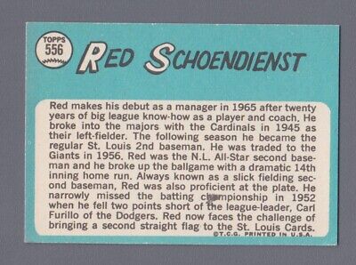 1965 Topps #556 Red Schoendienst St. Louis Cardinals Baseball Card EX+ - Ex/Mt 