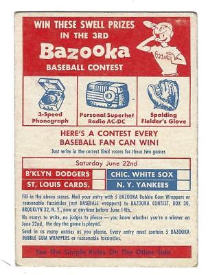 1957 Topps Contest Baseball Card - Saturday, June 22nd  EX 