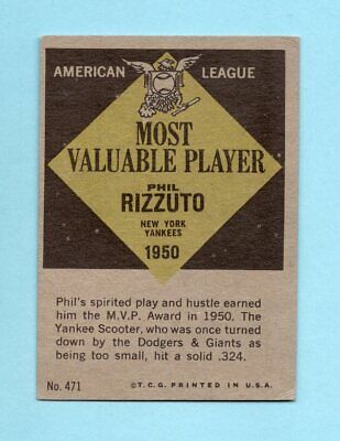 1961 Topps #471 Phil Rizzuto MVP New York Yankees Baseball Card EX - EX+ 