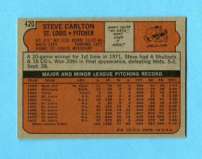 1972 Topps #420 Steve Carlton St. Louis Cardinals Baseball Card Ex/Mt    