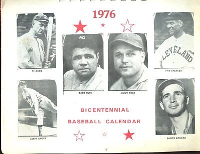 1976 Bicentennial Baseball Calendar EX