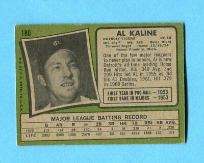 1971 Topps #180 Al Kaline Detroit Tigers Baseball Card Vg/Ex wrks