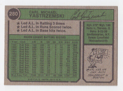 1974 Topps #280 Carl Yastrzemski Boston Red Sox Baseball Card Ex/Mt