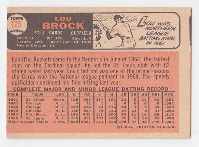 1966 Topps #125 Lou Brock St. Louis Cardinals Baseball Card Vg/Ex ap o/c wrk   