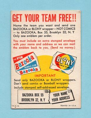 1958 Topps Felt Emblems Insert Baseball Card EX