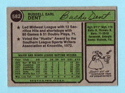 1974 Topps #582 Bucky Dent Chicago White Sox Rookie Baseball Card Ex/Mt prt mk