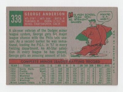 1959 Topps #338 Sparky Anderson Philadelphia Phillies Rookie Baseball Card EX oc