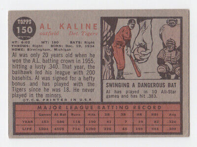 1962 Topps #150 Al Kaline Detroit Tigers Baseball Card Vg/Ex   