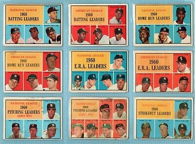 1961 Topps Set of 10 1960 League Leader Baseball Cards Low Grade