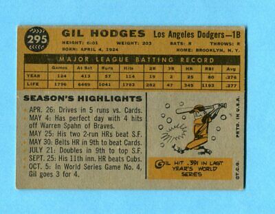 1960 Topps #295 Gil Hodges Los Angeles Dodgers Baseball Card EX