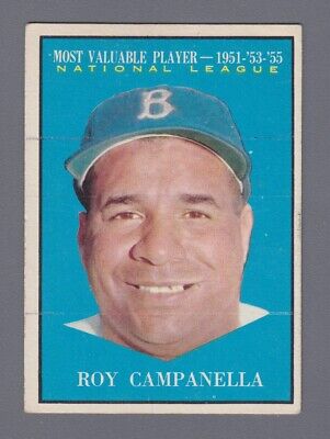 1961 Topps #480 Roy Campanella MVP Dodgers Baseball Card EX prt lns