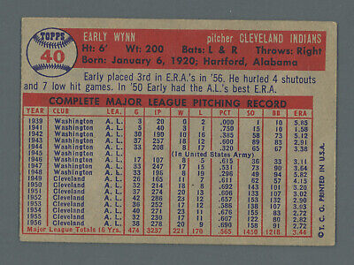 1957 Topps #40 Early Wynn Cleveland Indians Baseball Card Vg/Ex wrks