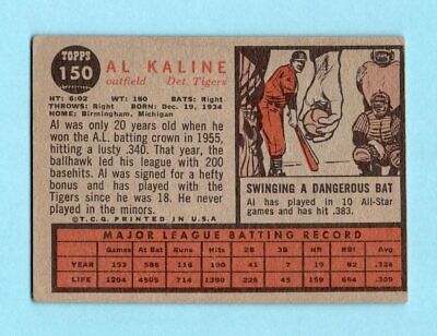 1962 Topps #150 Al Kaline Detroit Tigers Baseball Card VG wrks ls