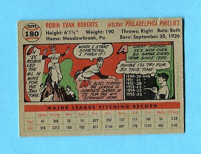 1956 Topps #180 Robin Roberts Philadelphia Phillies Baseball Card EX ap chp tp