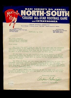 1953 NCAA Football Mahi Shrine North-South 8.5x11 Letter & 8x10 South Team Photo