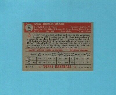 1952 Topps #25 Johnny Groth Detroit Tigers Baseball Card