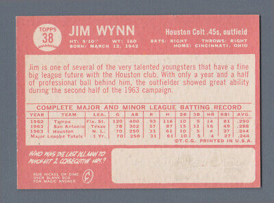 1964 Topps #38 Jim Wynn Houston Colt .45s Rookie Baseball Card EX - EX+    