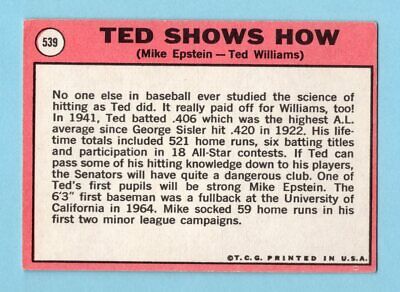 1969 Topps #539 Ted Williams, Mike Epstein Wash Senators Baseball Card V/E      