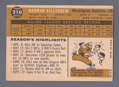 1960 Topps #210 Harmon Killebrew Wash Senators Baseball Card EX+ ap cres   