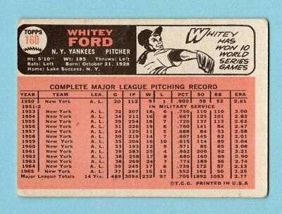 1966 Topps #160 Whitey Ford New York Yankees Baseball Card Low Grade 