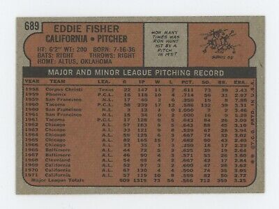 1972 Topps #689 Eddie Fisher California Angels High Number Baseball Card NM 