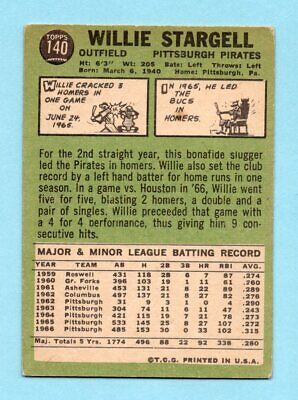 1967 Topps #140 Willie Stargell Pittsburgh Pirates Baseball Card VG+ 