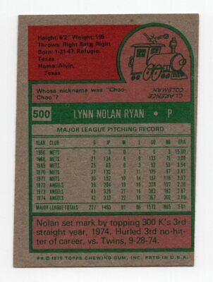 1975 Topps #500 Nolan Ryan California Angels Baseball Card EX+ dia shp  