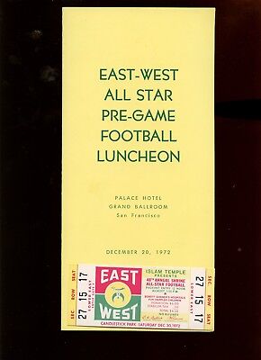 1972 NCAA Football East West Game Ticket & Luncheon Program NRMT