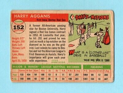 1955 Topps #152 Harry Agganis Boston Red Sox Rookie Baseball Card VG