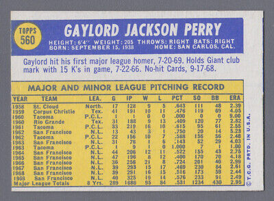 1970 Topps #560 Gaylord Perry San Francisco Giants Baseball Card NM bk o/c