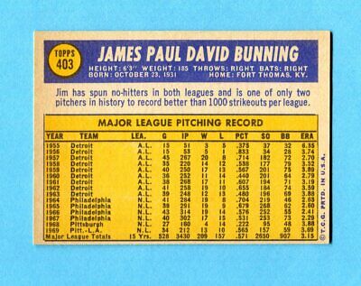 1970 Topps #403 Jim Bunning Philadelphia Phillies Baseball Card NM