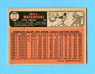 1966 Topps #210 Bill Mazeroski Pittsburgh Pirates Baseball Card EX 