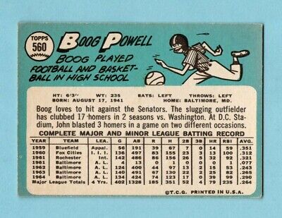 1965 Topps #560 Boog Powell Baltimore Orioles Baseball Card EX - EX+      