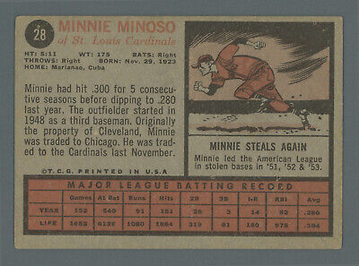 1962 Topps #28 Minnie Minoso St. Louis Cardinals Baseball Card Vg/Ex   