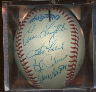 Yankees / Brewers  Old Timers OAL Brown Baseball 20 Signatures GAI Sticker