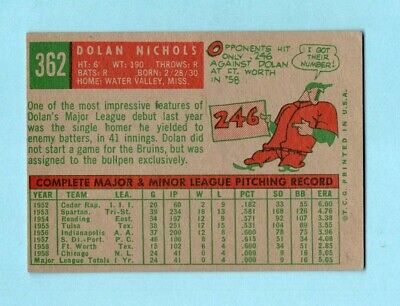 1959 Topps #362 Dolan Nichols Chicago Cubs Baseball Card EX app wrk