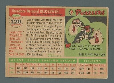 1955 Topps #120 Ted Kluszewski Cincinnati Redlegs Baseball Card EX