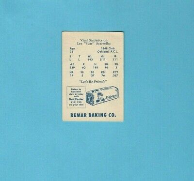 1949 Remar Bread Oakland Oaks Les Scarsella Baseball Card Vg/Ex