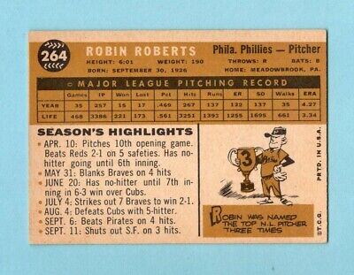 1960 Topps #264 Robin Roberts Philadelphia Phillies Baseball Card EX+ 